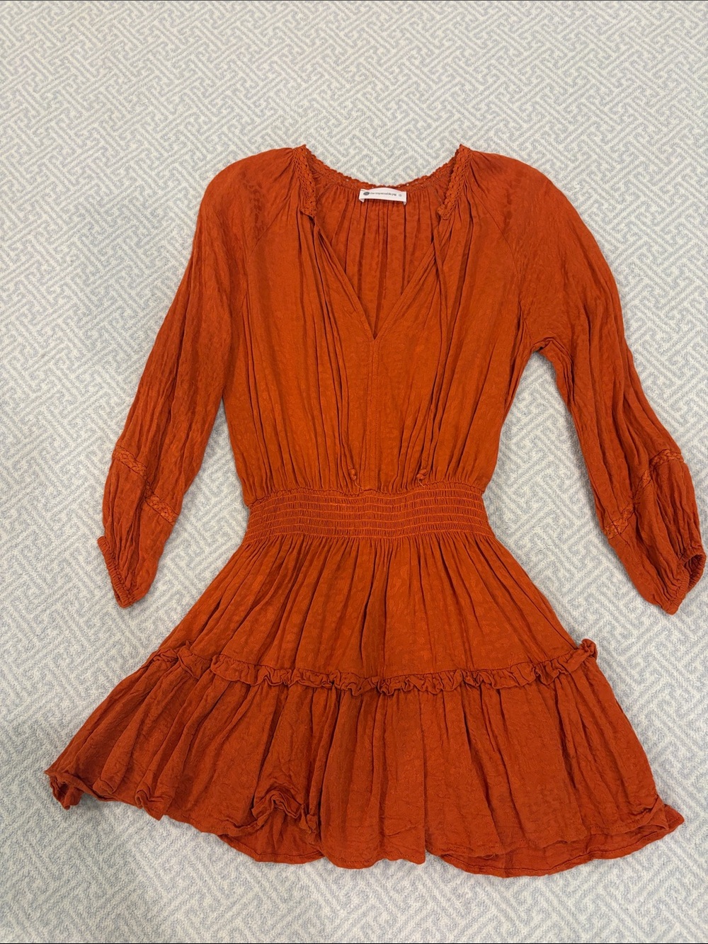 Rust Orange Smocked Waist Tiered Women's Dress